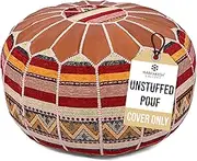 Marrakesh Gallery Bohemian Unstuffed Moroccan Pouf Ottoman, Round Ottoman Foot Rest, Handmade Bean Bag with Large Storage - Cover Floor Chair for Living Room, Bedroom - Ideal as Wedding Gifts