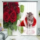 Wonderful Cat And Rose 3D Blockout Photo Print Curtain Fabric Curtains Window