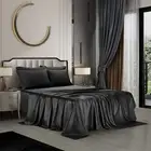 6 Piece Satin Bedding Sheet Set King Black Deep Pocket 1800 Series Luxury Ric...