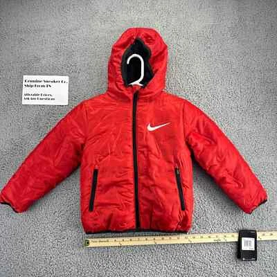 Nike Pre-School Puffer Winter Hooded Youth Kids Jacket | Red Size 5/S 5-6yrs NEW