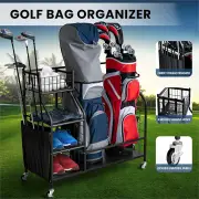 CostwayGolf Bag Storage Rack with Lockable Universal Wheels for Golfing Equipment