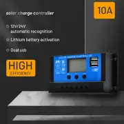 12V/24V Solar Panel Battery Regulator 10A PWM Charge Controller LCD USB