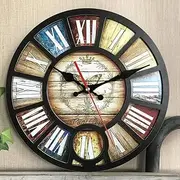 Outdoor Wall Clock Weatherproof, Wooden Garden Wall Clocks Outdoor Mute Outside Clocks for Garden, Retro Industry American Pastoral Decoration, Suitable for Garden Decoration E
