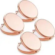 Compact Mirror, Pocket Travel Makeup Mirror for Purse, Metal Round Shell, 2-Sided 1X/2X Magnifying, Portable, Folding, Handheld, Rose Gold, 4 Pack
