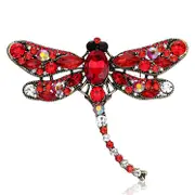 Vintage Corsage Pin Big Dragonfly Brooch Silk Scarf Buckle Diamond Animal Brooch red
