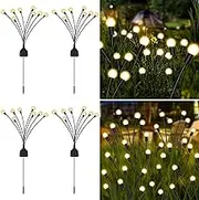 4 Pack Solar Garden Lights, Solar Lights Outdoor，New Upgraded 8 LED Firefly Waterproof Solar Powered High Flexibility Swaying Outdoor Lights for Pathway Yard Walkway Patio Decoration, Warm White