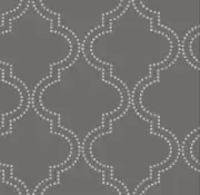 DOUBLE ROLL Brewster Charcoal Silver Dots Quatrefoil Gray Wallpaper 2625-21801