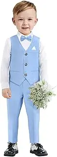 [Sadarkes] Boys Suit Formal Set Kids Wedding Outfit Toddler Slim Fit Tuxedo 4 Pieces Vest,Shirt,Pants,Bow Tie for 2-7 Years