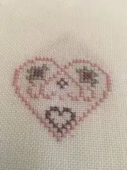 52" Square White Pink Hearts Counted Cross Stitch Tablecloth Topper Bridge
