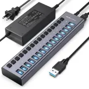Powered USB 3.1 Hub, 16 Ports USB 3.1 Hub with 10Gbps Data 16 ports
