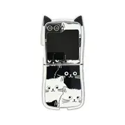 Cat Phone Case / Strap / Set - Samsung Flip Case - Black Ear - Black & White - Samsung Z Flip 3 / 4