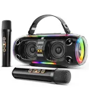 Karaoke Machine, Portable Bluetooth Speaker with 2 Wireless Microphones for