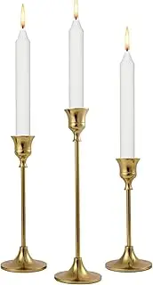 [Vsen] Candlestick Holders Taper Candle Holders, Set of 3 Gold Candle Stick Holders Set, Vintage Modern Decorative Centerpiece for Table Mantel Wedding Housewarming Gift