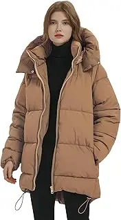 [PEHMEA] Women Mid-Length Puffer Hooded Jacket Winter Padded Warm Coat Thicken Outerwear Coats