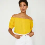 NEW WAREHOUSE YELLOW BARDOT OFF THE SHOULDER BUTTON FRONT TOP SUMMER LOOK 6 12