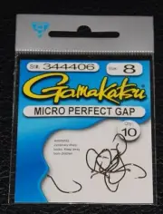10 Pack Gamakatsu 344406 Micro Perfect Gap Hooks - Size 8 NS Black