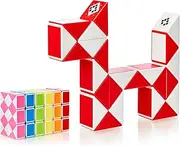 CUBIDI® Magic Snake 24 Large Blocks - Fidget Snake Cube for Kids and Adults 3D Puzzle Montessori Toy - Ideal as Kid's Birthday, Party Favors, Stuffers, Classroom Prizes (Red)