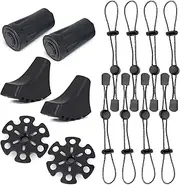 8Pcs Backpack Hiking Stick Holder Straps, 3pairs Replacement Protectors Boot Tips Rubber Feet, Elastic Rope Backpack Lanyard Straps for Camping Mountaineering Walking Fishing Accessories