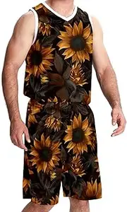 [KQNZT] Basketball Jersey with Shorts, Custom Basketball Jersey, Athletic Shirts for Team Scrimmage, Sunflower Brown Retro