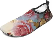 [BTCOWZRV] Water Shoes for Women Men Rose Flower Wildflowers Water Sports Shoes Slip-on Breathable Lightweight Athletic Aqua Sock