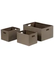 Baum Linen Look Taupe Covered Cardboard Rectangle Storage Bins (Set of 3)