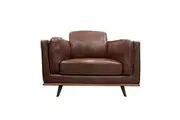 Single Seater Armchair Faux Leather Sofa Modern Lounge Accent Chair in Brown with Wooden Frame