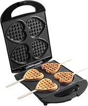 Bestron Waffle maker for classic heart-shaped waffles, Waffle maker with non-stick coating for stick heart shaped waffles, Retro design, 700 Watts, Colour: Matte Black