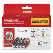 Canon PGI-5/CLI-8 Combo Black/Color Ink Cartridges Photo Paper Value Pack
