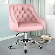 ALFORDSON Velvet Office Chair, Swivel Makeup Armchair for Vanity Table, Modern Computer Desk Chair for Home Office, Mid-Back Task Chair for Kids Adult Study Work Living Room Bedroom, Pink