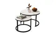 2 Round Coffee Table Nesting Bed Side Sofa Couch End Tea Cafe Nightstand Lounge Lamp Desk Cocktail Modern Black White Faux Marble Top Room Furniture