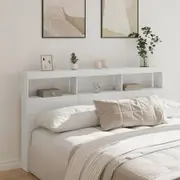 Headboard Cabinet with LED White 180x17x102 cm
