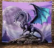 NYMB Trippy Purple Dragon Art, Psychedelic Dragon on Mountain Hippie Wall Hanging for Bedroom Aesthetic, Gothic Moon Anime Medieval Fantasy Tapestry, Cool Poster - (60X40)