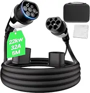 Advwin Type 2 to Type 2 EV Charging Cable, 22kW 32A EV Charger 5M Portable Electric Car Charger| 3 Phase | 480V | IP55 | TPU | Plug-in Hybrid Compatible with Storage Bag