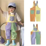 *_WOBAOFU_* KIDS TODDLER BABY GIRLS 春夏拼布酷棉口袋街頭風格吊帶褲衣服