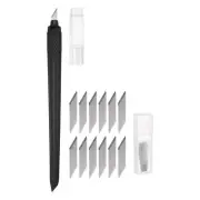 Plastic Handle Art Craft Hobby Exacto Knife Set 12pcs Spare Blades Black