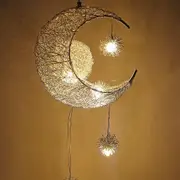 Lovely Moon and Star Fairy Light Pendant Hanging Aluminum Ceiling Light for Kids Bedroom Living Room