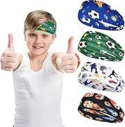 [Hopton] Children's Headbands, Pack of 4 Children's Hair Bands, Baby, Thin, Ultralight and Elastic Hair Band, Sports Headband in 4 Styles (Green, Boy)