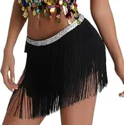 [*daisysboutique*] Women Belly Dance Skirt Tassel Fringe Skirts Sparkly Sequin Hip Scarf Party Costume
