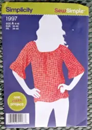 Simplicity Pattern 1997 Misses' Pullover Top Sewing Craft Project (H)