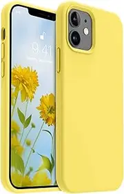AOTESIER Shockproof Designed for iPhone 12 Mini Case, Food Grade Liquid Silicone Phone Case with [Soft Anti-Scratch Microfiber Lining] Drop Protection 5.4 inch Slim Thin Cover, Yellow