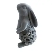 Grey Fuzzy Bunny Rabbit Figure Figurine Easter Spring