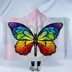 Light Color Big Butterfly 3D Hooded Blanket Wearable Flannel Throw Blanket Cloak