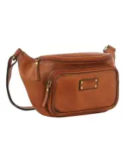 [PIERRE CARDIN] Burnished Leather Sling Bag in Cognac