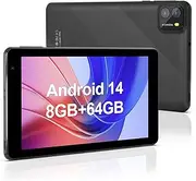 7 Inch Android 14 Tablets,8GB RAM 64GB ROM,2MP+8MP Dual Camera, IPS HD Touch Screen,Qcta core Processor,WiFi 6,Bluetooth(Black), B7-Black