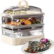Electric Food Steamer, 2l with 2-Tier Digital Steamers with 12h Booking, 6 Modes Fast Heating Vegetable Steamers Stainless Steel Base with Boil Dry Protection Quick Cooking for Veggies, Meats, Rice