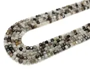 Natural Black Hair Tourmaline Quartz 4mm Faceted Cube Gemstone Beads PGS262