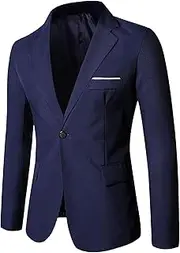 [Aosufei] Men's Comfort Casual Wedding Party Suit Jacket Lightweight Solid Dress Blazer Suits Stylish Business Tuxedo Jacket, Dark Blue3, Large