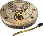 Ceremonial Frame Drum - Stag with Moon Phases, 12" diameter, includes beate