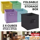 2 x Foldable Storage Box - Fabric Storage Cube - Bookcase Shelf Organiser 27cm