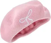 [BESPORTBLE] Pink Wool Beret with Elegant Bowknot Design Cozy and Warm Fall Cap for Head Japanese for Fashion Lovers